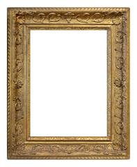 Golden frame for paintings, mirrors or photo isolated on white background. Design element with clipping path