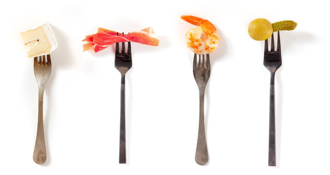 Wine Or Cocktail Snacks Collection On A White Background