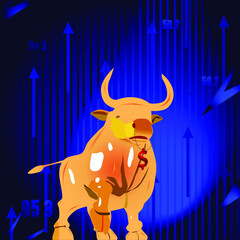 Trading and investing financial symbol with bull