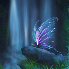 Fototapeta premium Butterfly on a stone near the fountain
