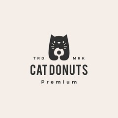 cat donuts hipster vintage logo vector icon illustration