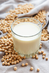 Soy milk and soy on the table