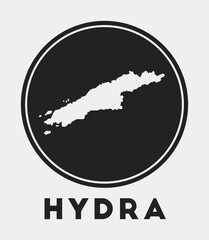 Hydra icon. Round logo with island map and title. Stylish Hydra badge with map. Vector illustration.
