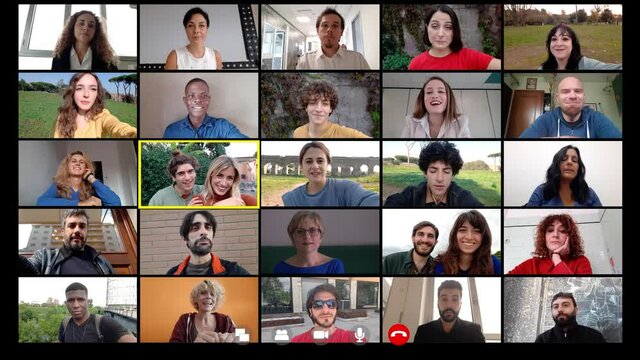 video chat, connection - people of different ages talk in video call