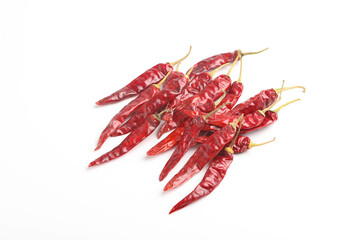 Dried red chilli on white background