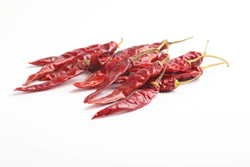 Dried red chilli on white background