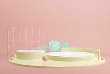Naklejka na ściany i meble Abstract geometric shape pink pastel color scene minimal for Cosmetic product presentation.