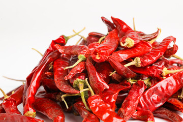 Dried red chilli on white background