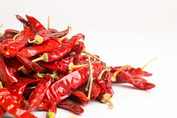 Dried red chilli on white background