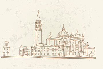 Fototapeta premium vector sketch of the Cathedral of San Giorgio Maggiore, Venice, Italy.