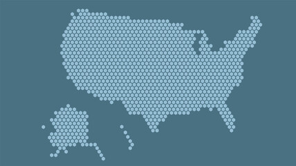 Blue hexagonal pixel map of USA. Vector illustration United States hexagon map.