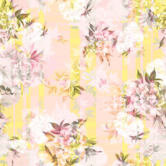  Abstract floral seamless pattern painted with paints lovely peonies with foliage
