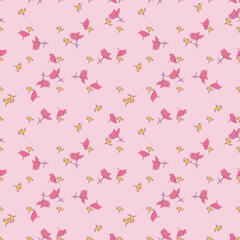 Hand drawn chamomile flowers, floral bloom seamless pattern abstract background wallpaper vector. Line art botanical illustration for graphic design, print. Trendy trendy nature colors pastel pink