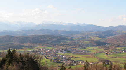 Moravce village with Alps behind in Slovenia