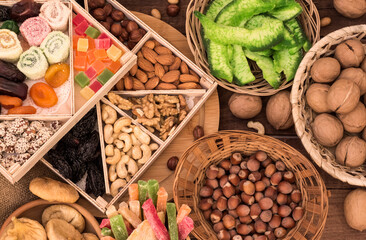 a variety of traditional oriental sweets on the table