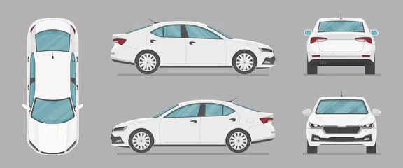 Foto op Canvas Car in different view. Front, back, top and side car projection. Flat illustration for designing. Vector sedan auto. © Alice