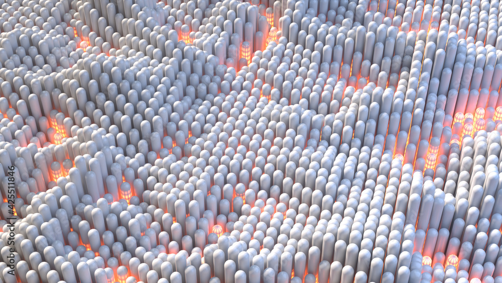 Aufkleber waving array of white capsules with glowing light 3d rendering illustration