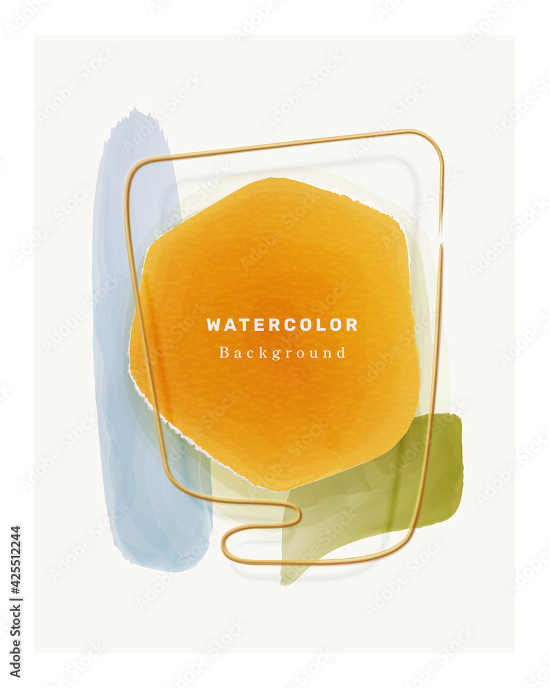 Poster Watercolor backgrounds color design elements isolated abstract painted shapes in frame. Vector liquid blots or blotches, geometric vintage brush strokes, graphic decoration, liquid rough grunge fluids