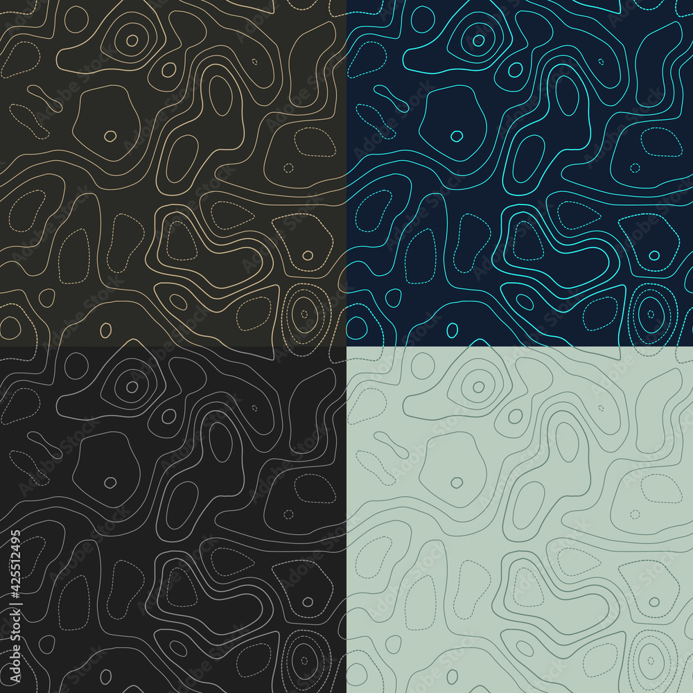 Poster topography patterns. seamless elevation map tiles. amazing isoline background. awesome tileable patt