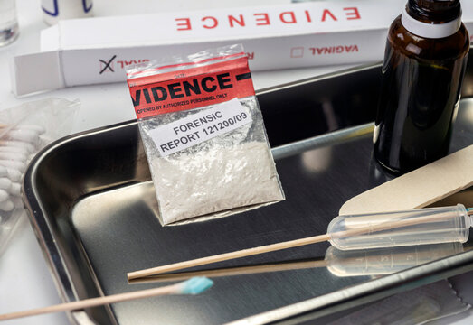 Crime lab drug bag, conceptual image