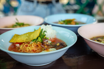 Thai style noodle , boat Noodle , blood soup