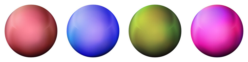 Set with glass colorful balls. Glossy realistic ball, 3D abstract vector illustration highlighted on a white background. Big metal bubble with shadow