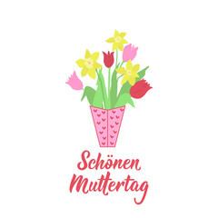 Translation from German: Happy Mother's Day. Holidays card. Lettering. Ink illustration. Modern brush calligraphy.