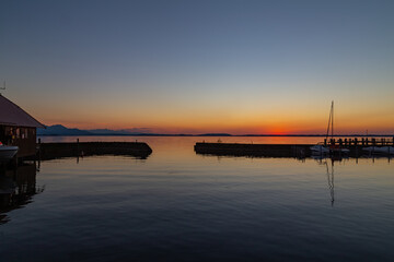 sunset over lake Chiemsee in the bavarian alps in Germany