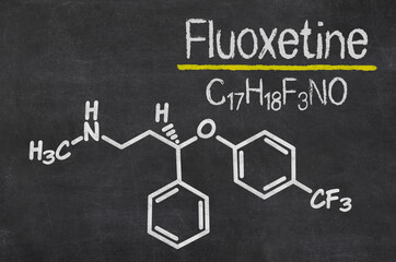 Blackboard with the chemical formula of Fluoxetine