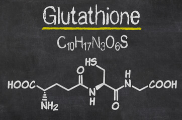 Blackboard with the chemical formula of Glutathione
