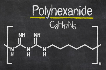 Blackboard with the chemical formula of Polyhexanide