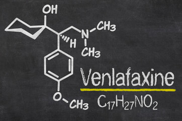 Fototapeta na wymiar Blackboard with the chemical formula of Venlafaxine