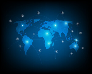 Naklejka na ściany i meble Currency transfer and money exchange network illustration icon