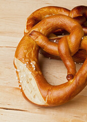 bavarian pretzels on wooden table
