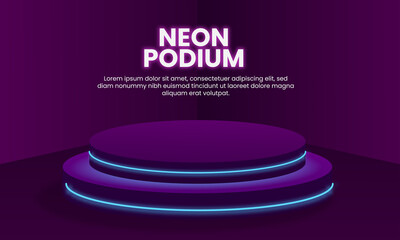 dark 3d realistic vector neon podium with dark background