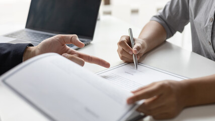 Sign a document, Signing of employment contract documents, Applicants are legally selected to work...