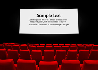 Cinema screen with red seats. Movie premiere poster design. Vector background.