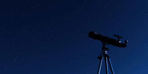 telescope on tripod with a starry sky