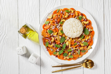 carrot curry with basmati rice, top view