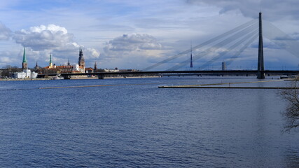 Fototapeta premium View of the Cable-stayed Bridge from Kipsala