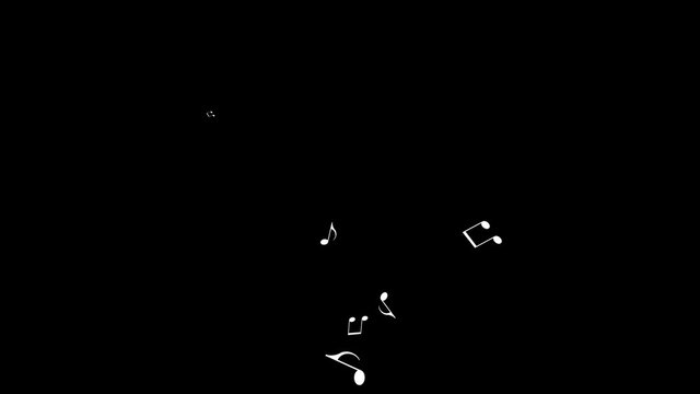Musical note streaming up in melody with composer. Musical Notes Flying. Animation 4k