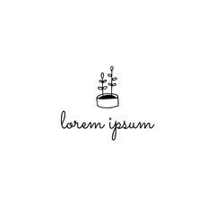 Vector minimalistic logo template design hand drawn floral icon, a plant in the pot.