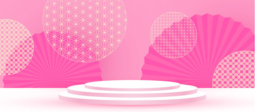 3D podium. Round stage with chinese traditional elements. Asian promotion design pemplate. Chinese new year