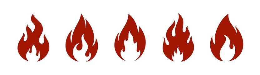 Fire flame icons set. Vector flame logos design. Red fire silhouette icons. Flat design.