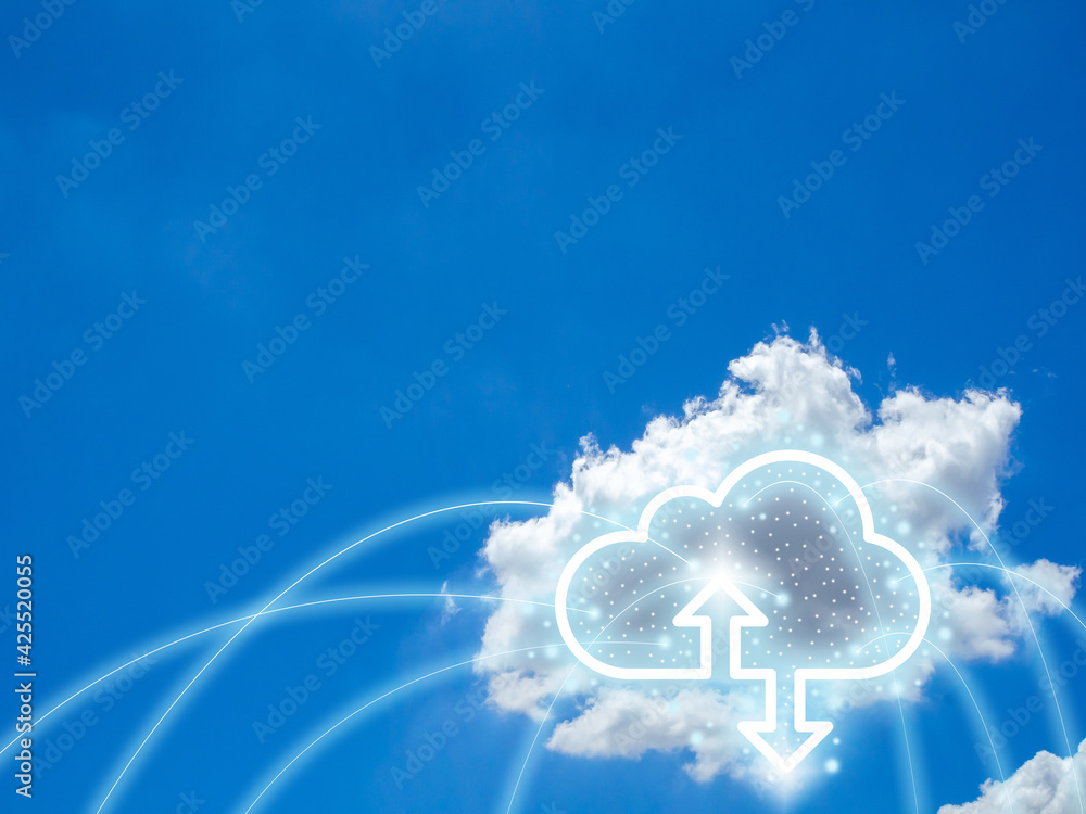 Poster cloud computing technology digital storage on the cloud.