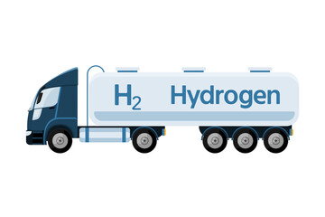 Truck with hydrogen tank trailer. Vector illustration