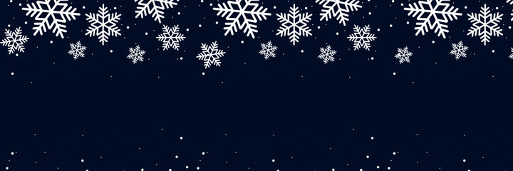 Fototapeta na wymiar Flat style vector illustration of snowflakes background for festive christmas banner and web design. Traditional winter holiday celebration concept. Merry christmas frame design.