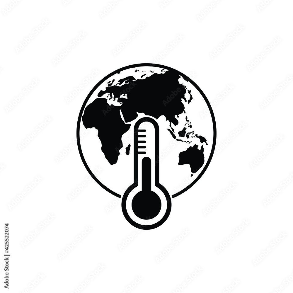 Poster globe icon global temperature - black vector icon with shadow