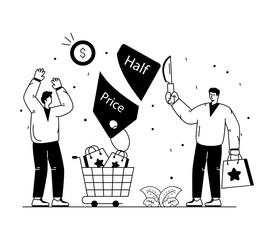 
A half price glyph and line illustration 

