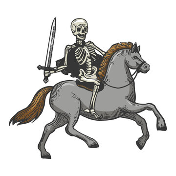 Skeleton warrior on horse sketch raster